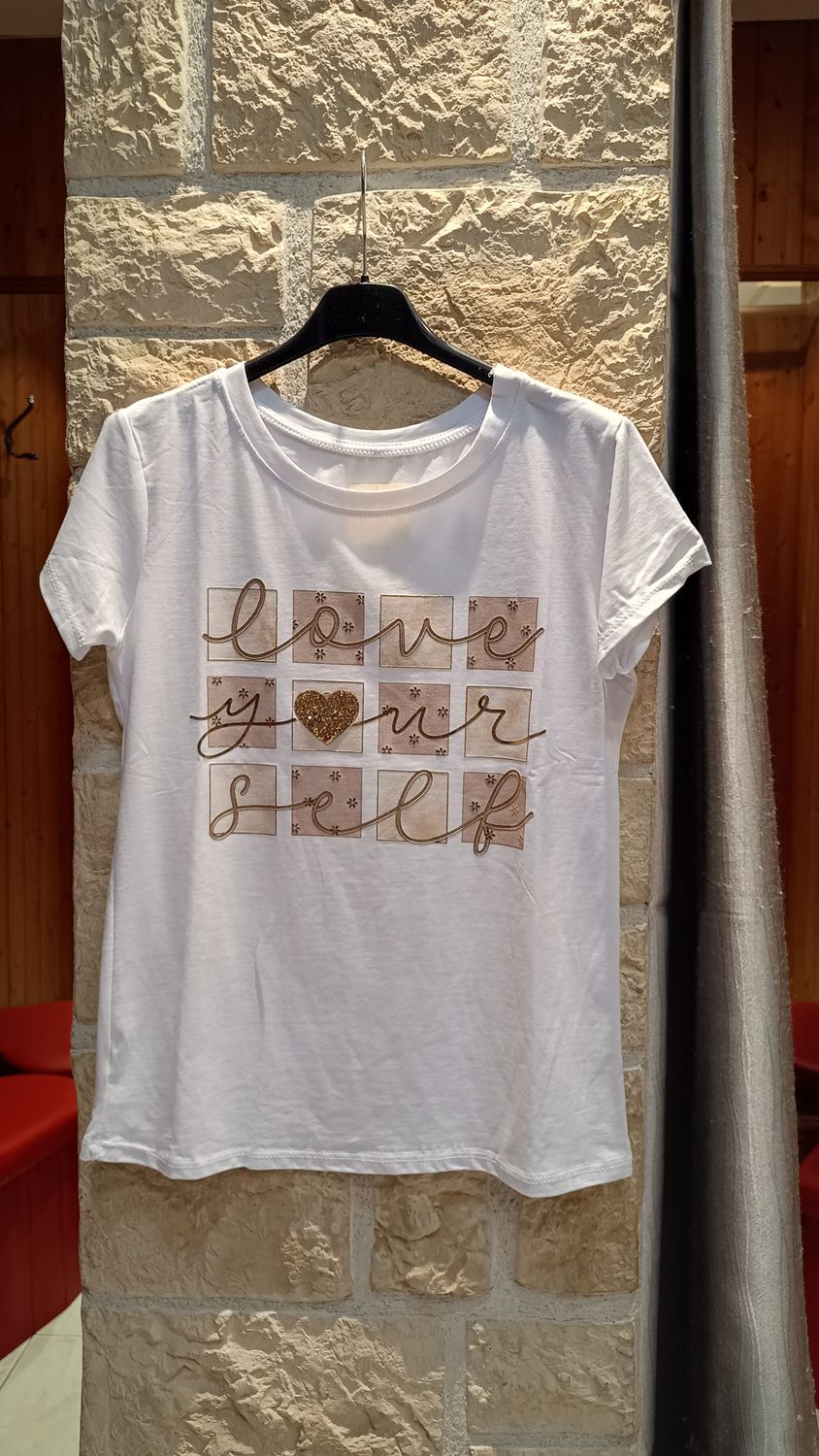 T-shirt Petits carrés beige