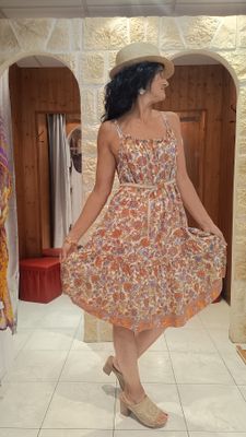 Robe imprimé fleurs corail 