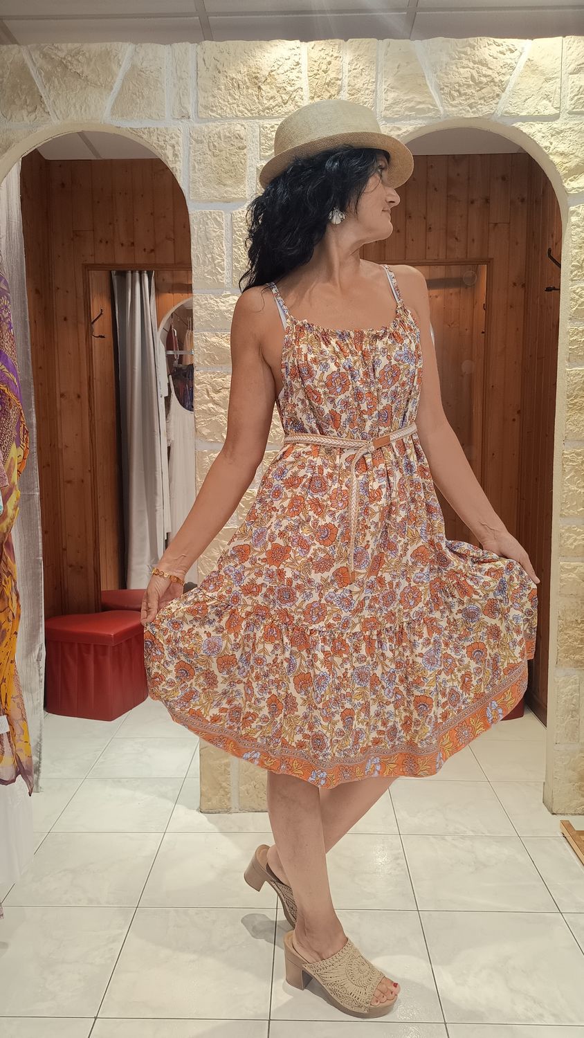 Robe imprimé fleurs corail
