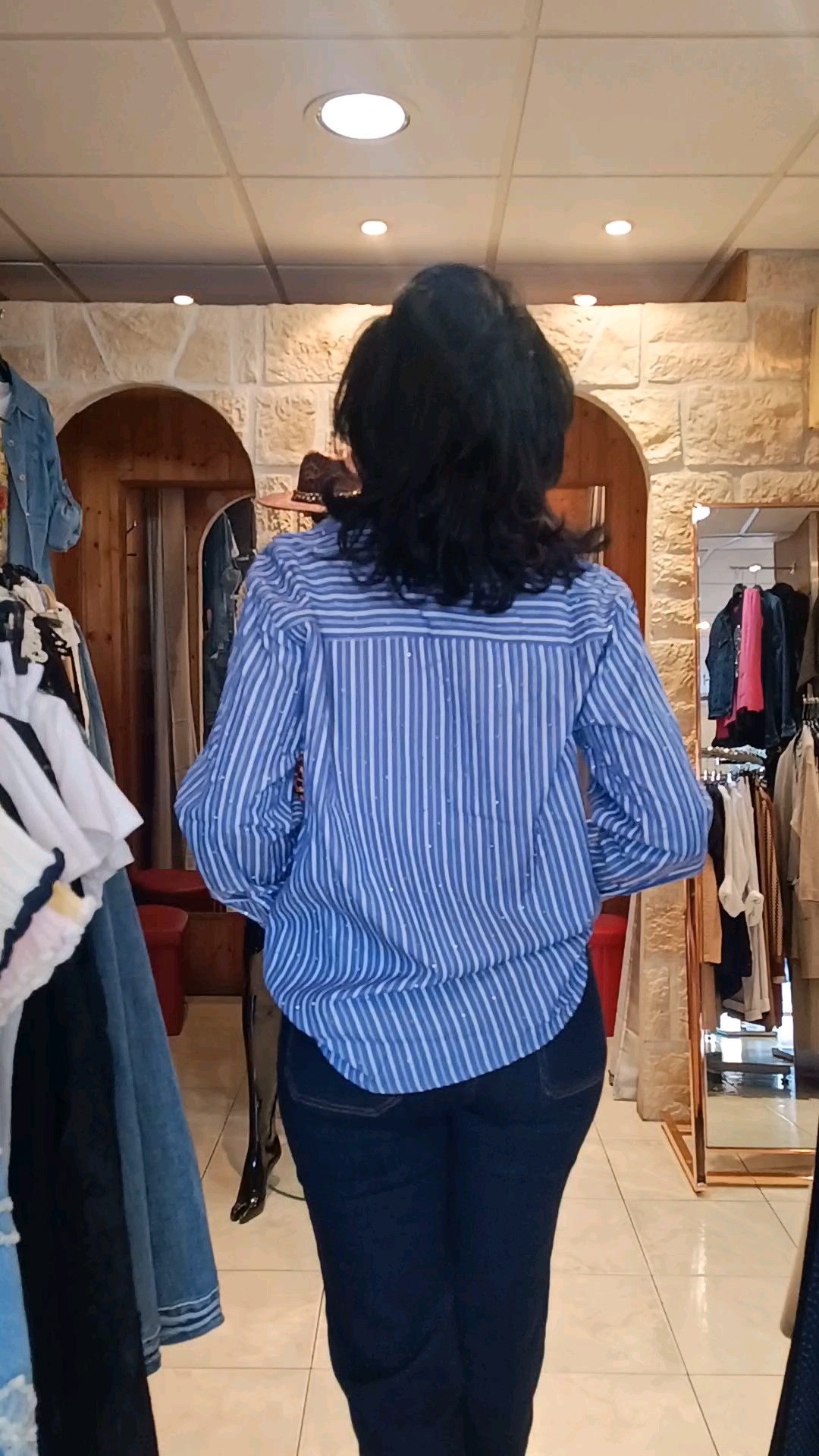 Chemise rayures bleu strass