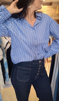 Chemise rayures bleu strass