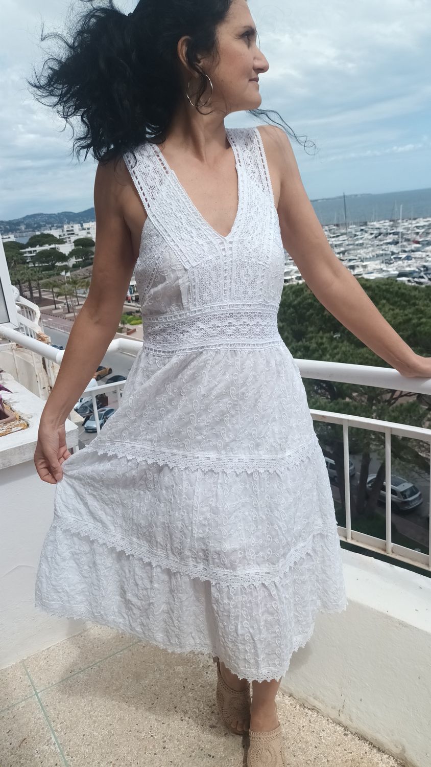 Robe bohème broderie anglaise blanc