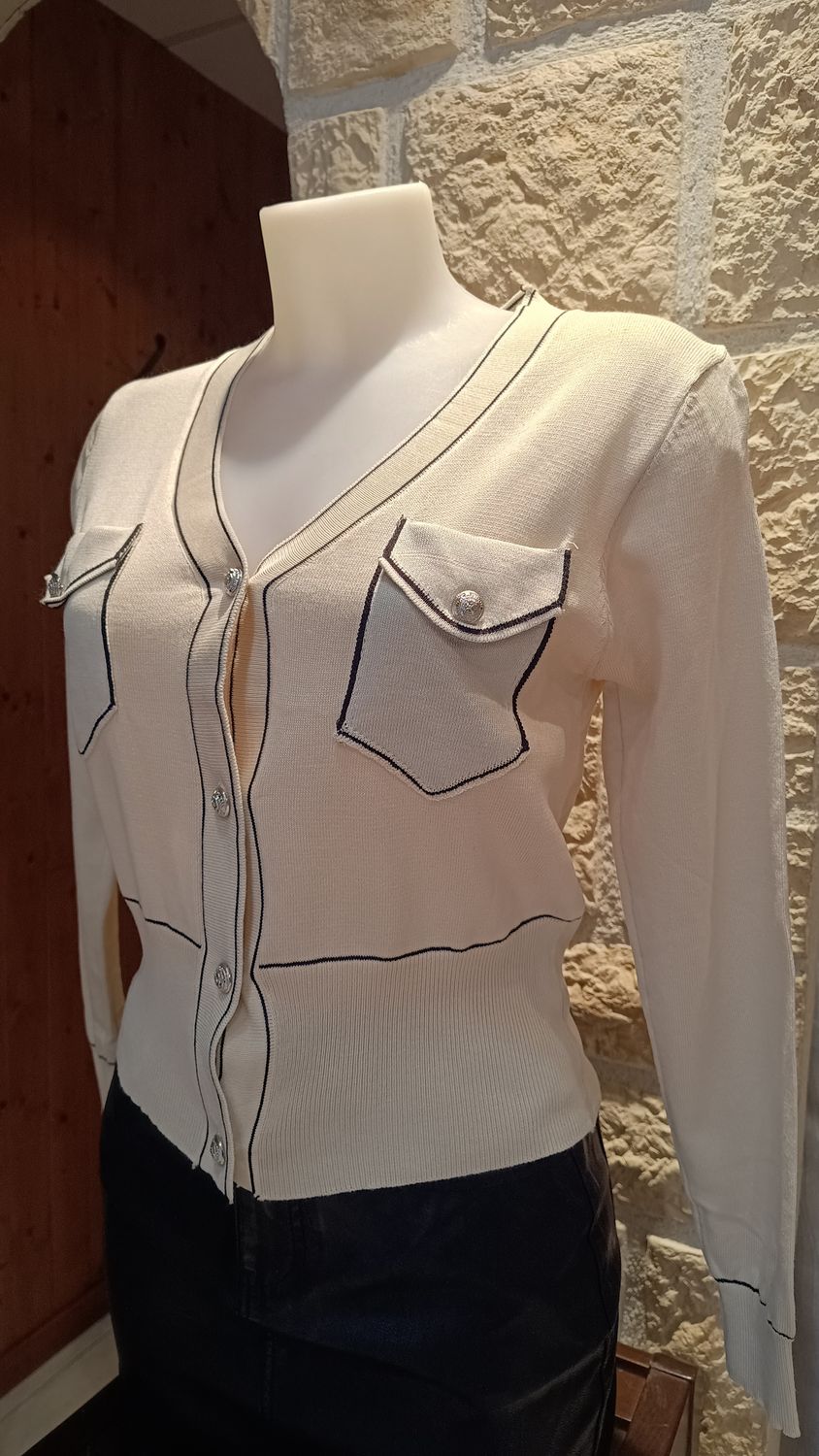 Cardigan contraste écru 