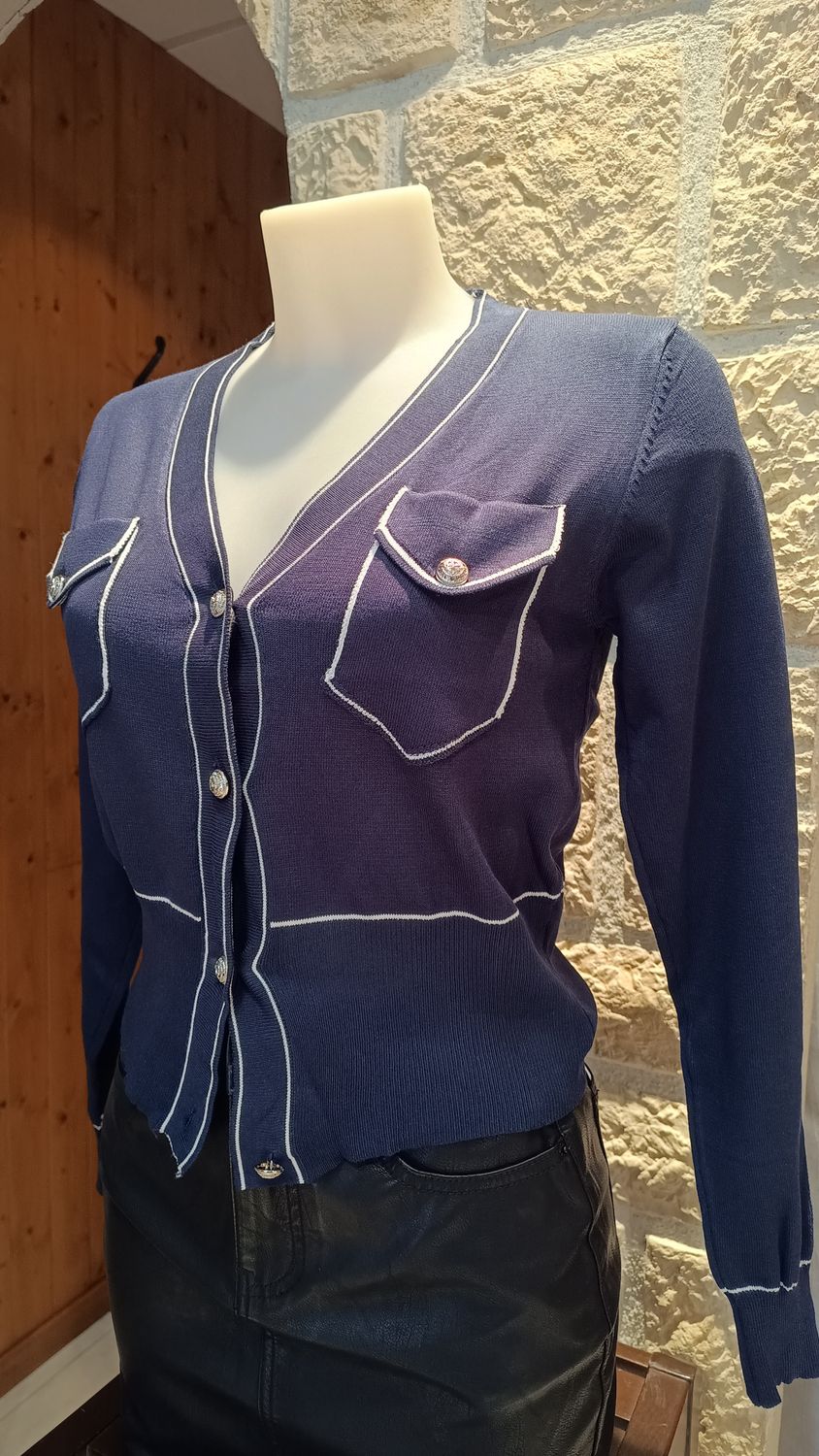 Cardigan contraste bleu marine Cardigan contraste bleu marine