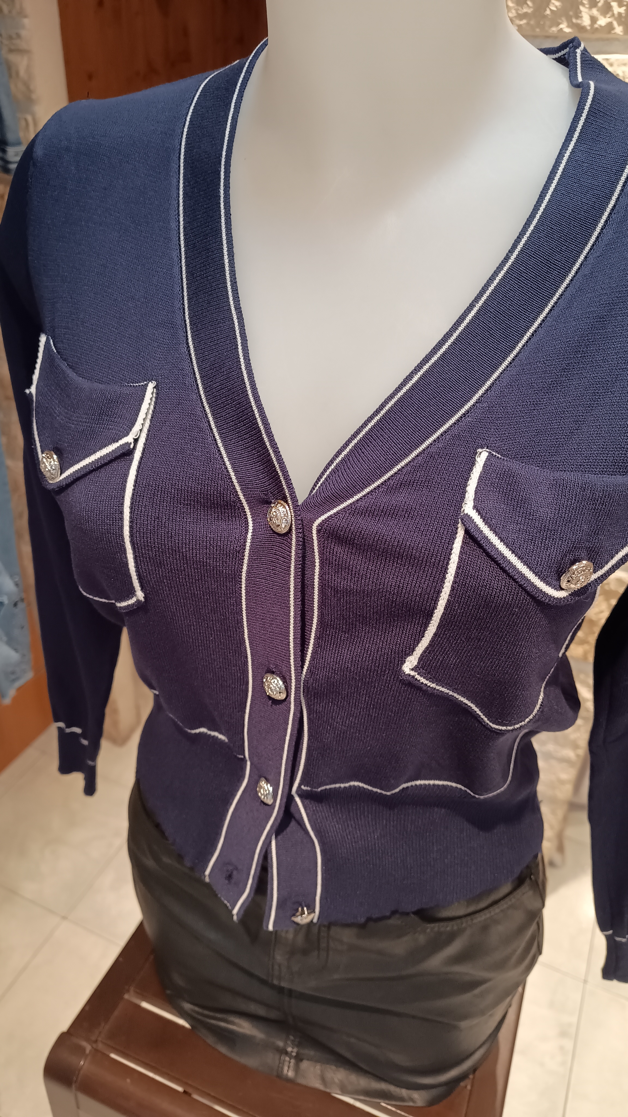 Cardigan contraste bleu marine