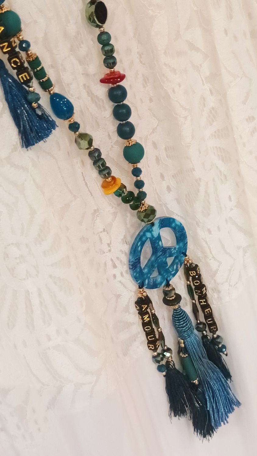 Collier sautoir Peace tourquoise Collier sautoir Peace tourquoise