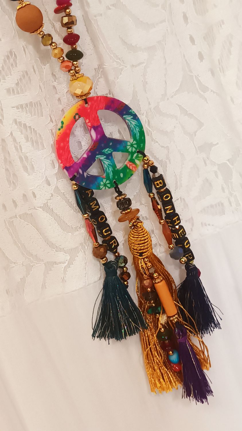 Collier sautoir Peace multicolore Collier sautoir Peace multicolore