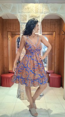 Robe bohème Eva imprimé bleu électrique orange Robe bohème Eva imprimé bleu électrique orange