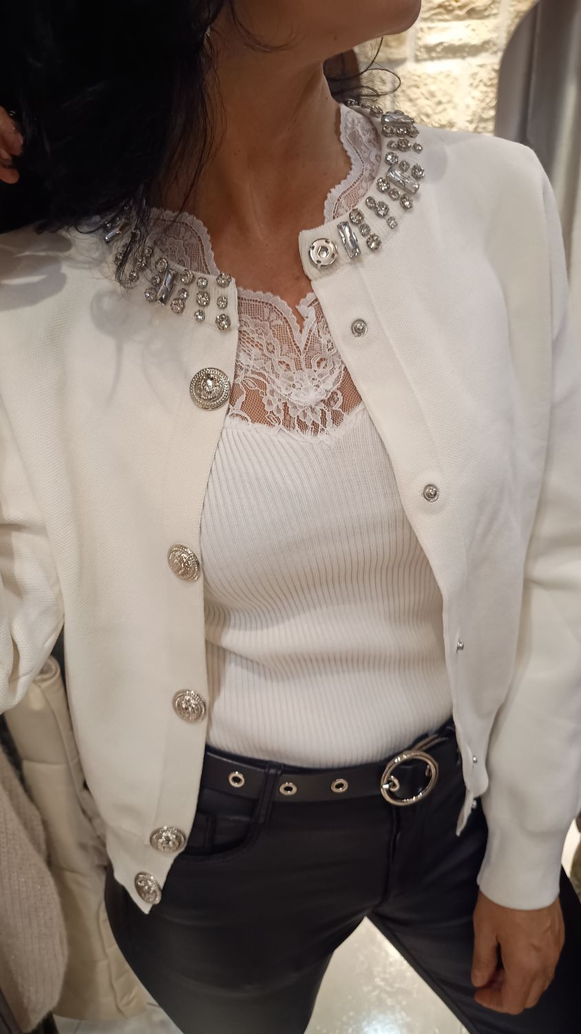 Gilet Céline strass blanc 