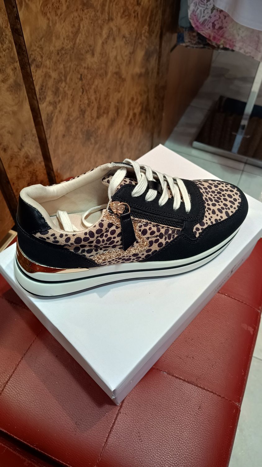 Baskets imprimé léopard noir zip