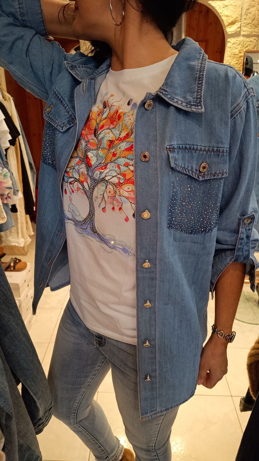 Chemisier jean strass