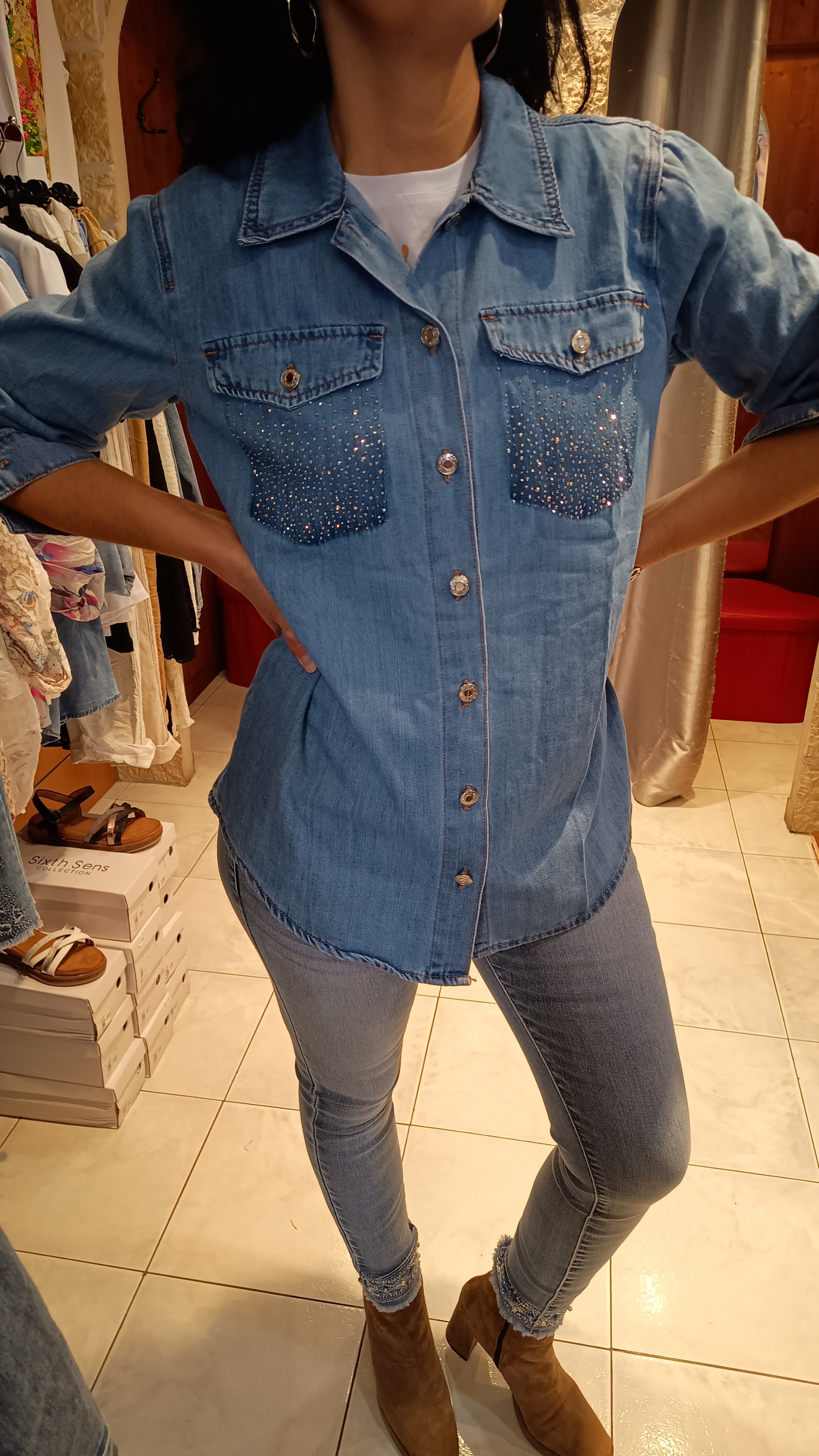 Chemisier jean strass