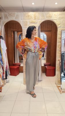 Pantalon satiné uni kaki