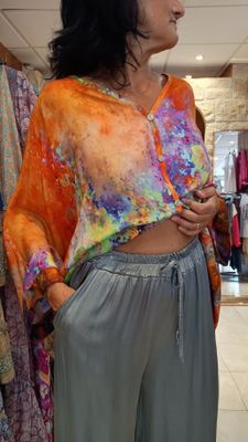 Pantalon satiné uni kaki Pantalon satiné uni kaki