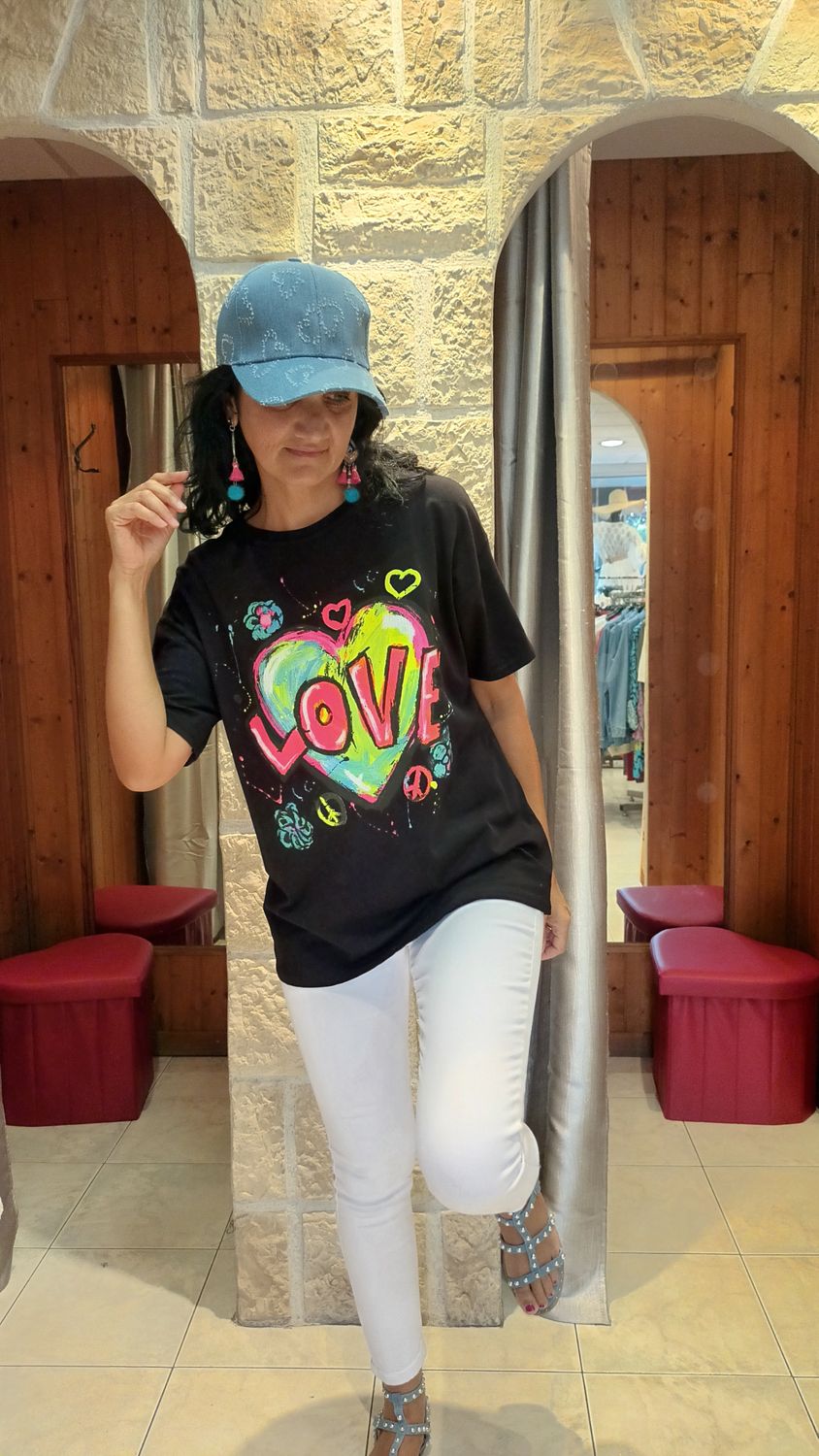 T-shirt Love fluo noir