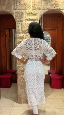 Kimono long crochet blanc 