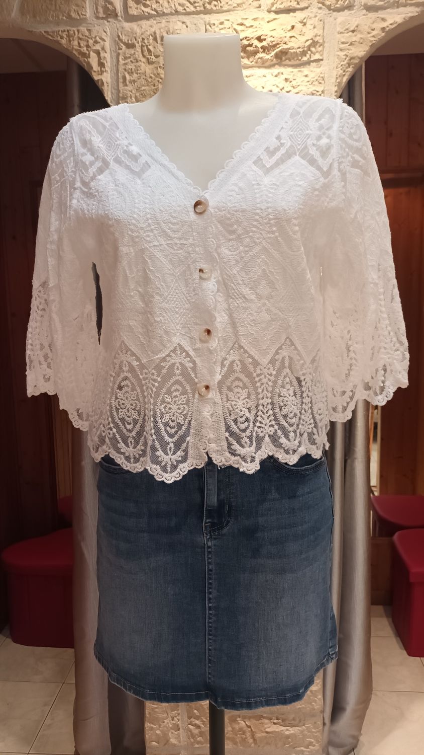 Top boutons brodé blanc 