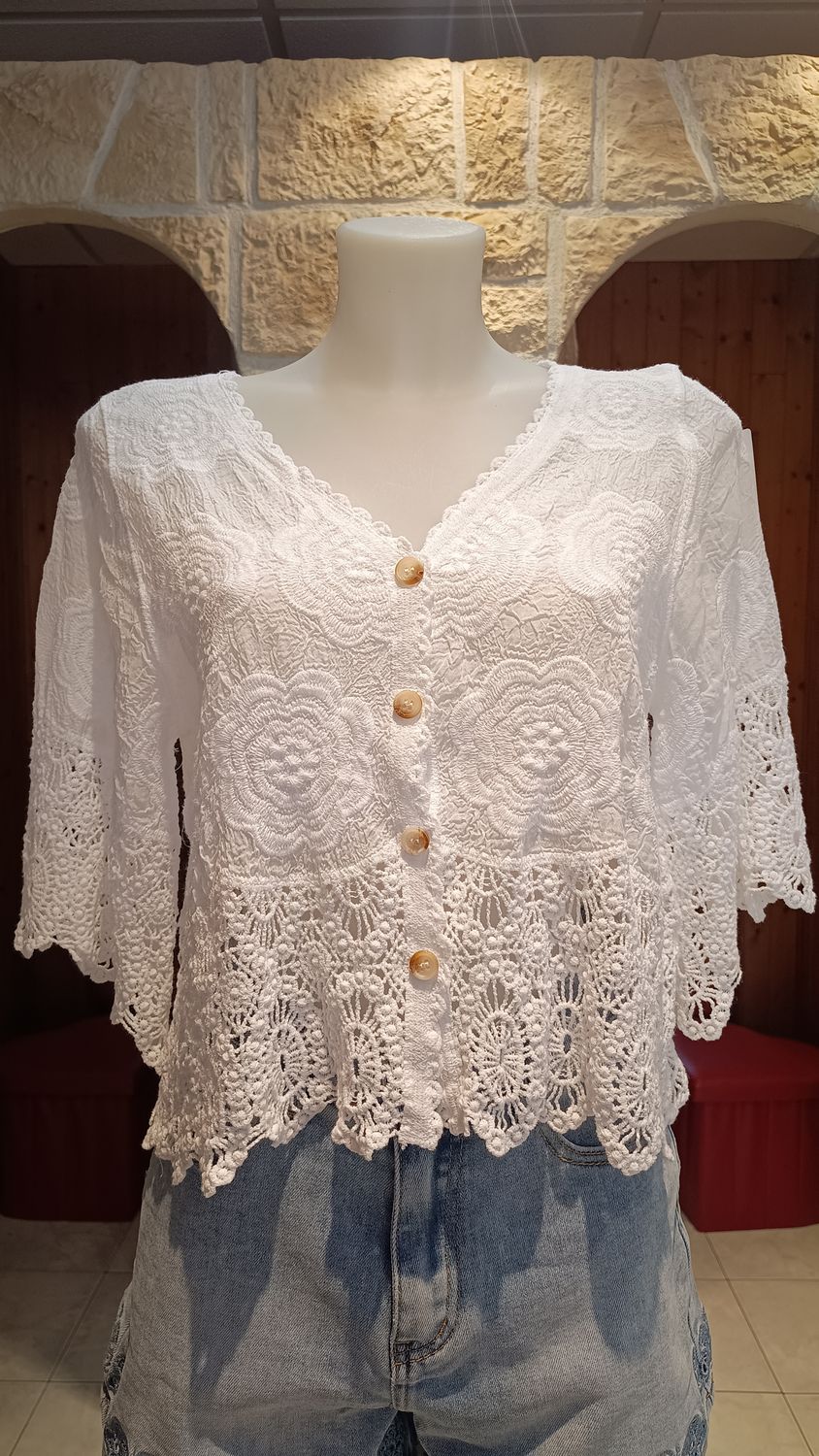 Top boutons brodé blanc 