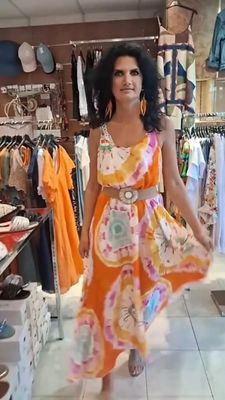 Robe longue multicolore orange