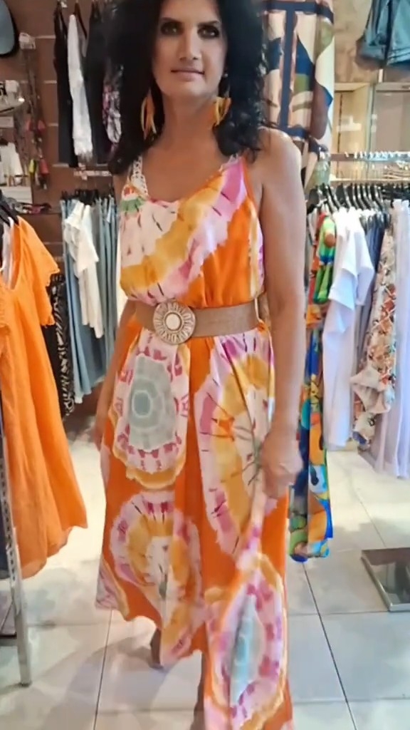 Robe longue multicolore orange