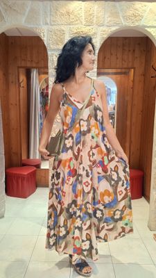 Robe bretelle multicolore kaki