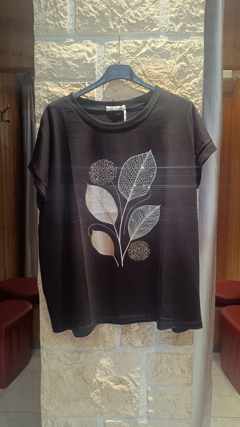 T-shirt Feuillage noir strass T-shirt Feuillage noir strass