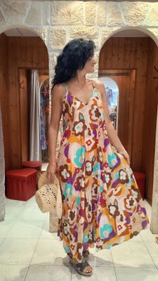 Robe bretelle multicolore beige Robe bretelle multicolore beige