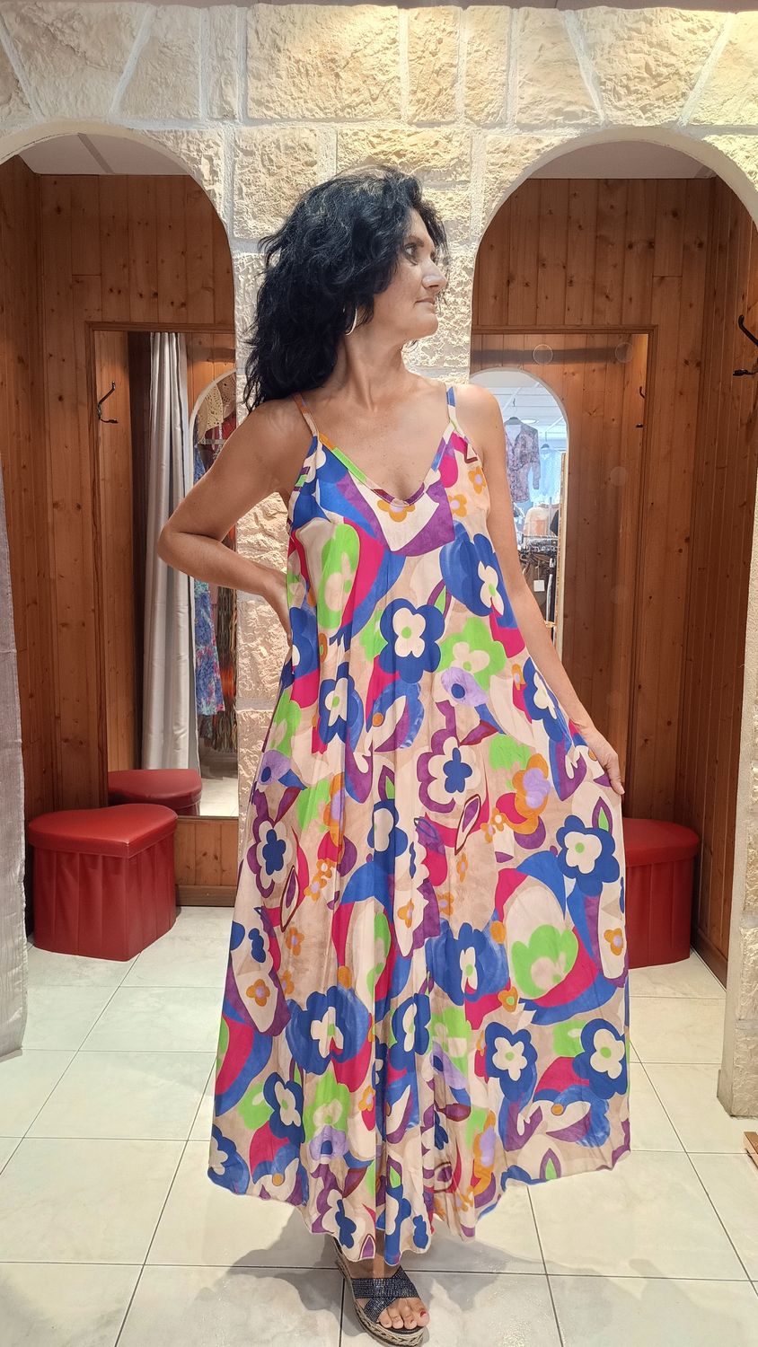 Robe bretelle multicolore bleu