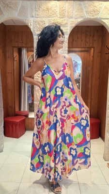 Robe bretelle multicolore bleu Robe bretelle multicolore bleu