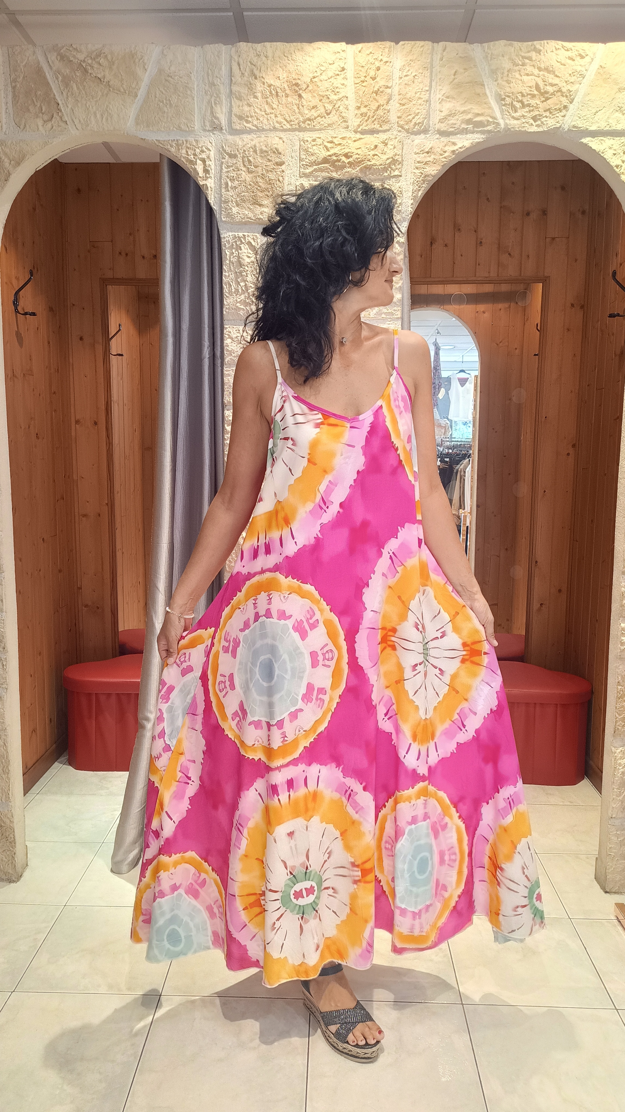 Robe longue multicolore rose