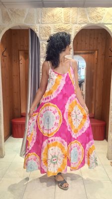 Robe longue multicolore rose