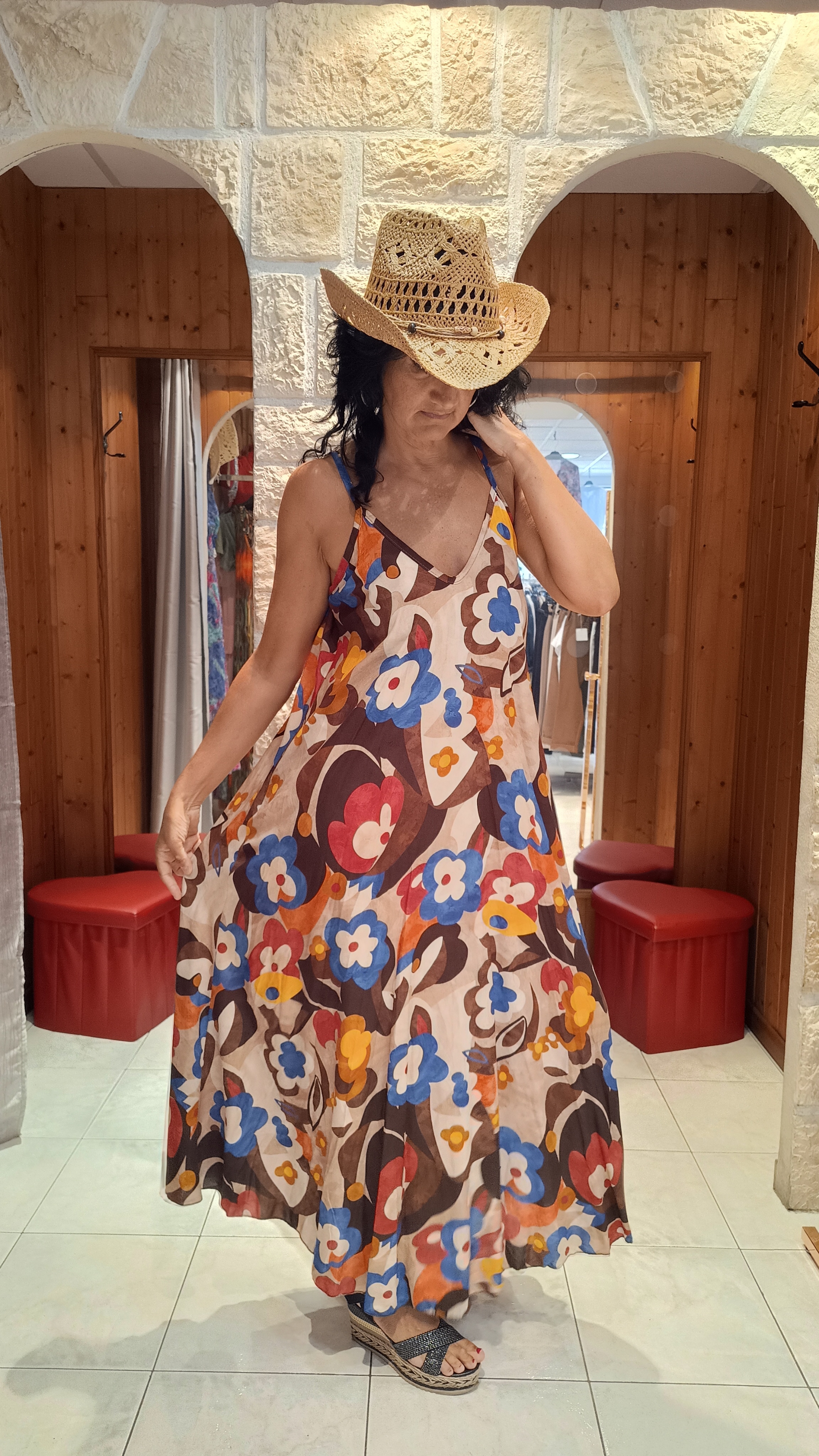 Robe bretelle multicolore chocolat