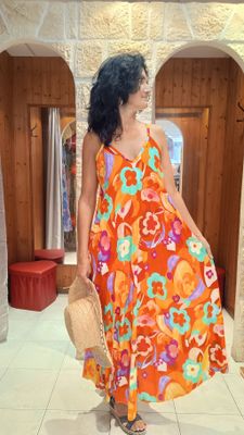 Robe bretelle multicolore orange Robe bretelle multicolore orange