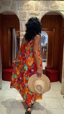 Robe bretelle multicolore orange