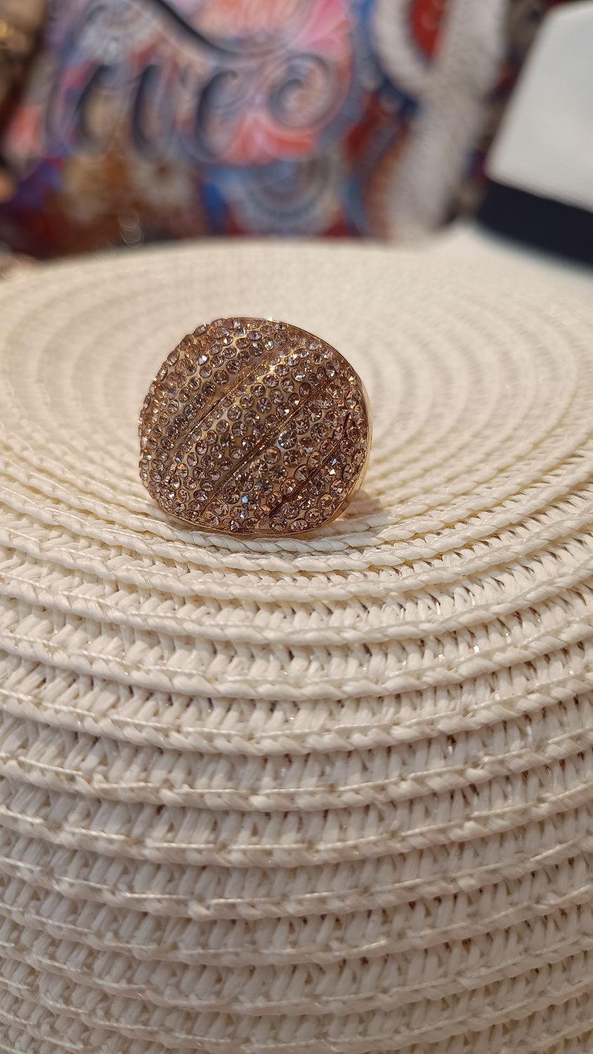 Bague fantaisie à bandes cuivré strass rosé