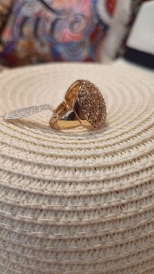 Bague fantaisie à bandes cuivré strass rosé