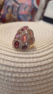 Bague multi pierres strass rose 