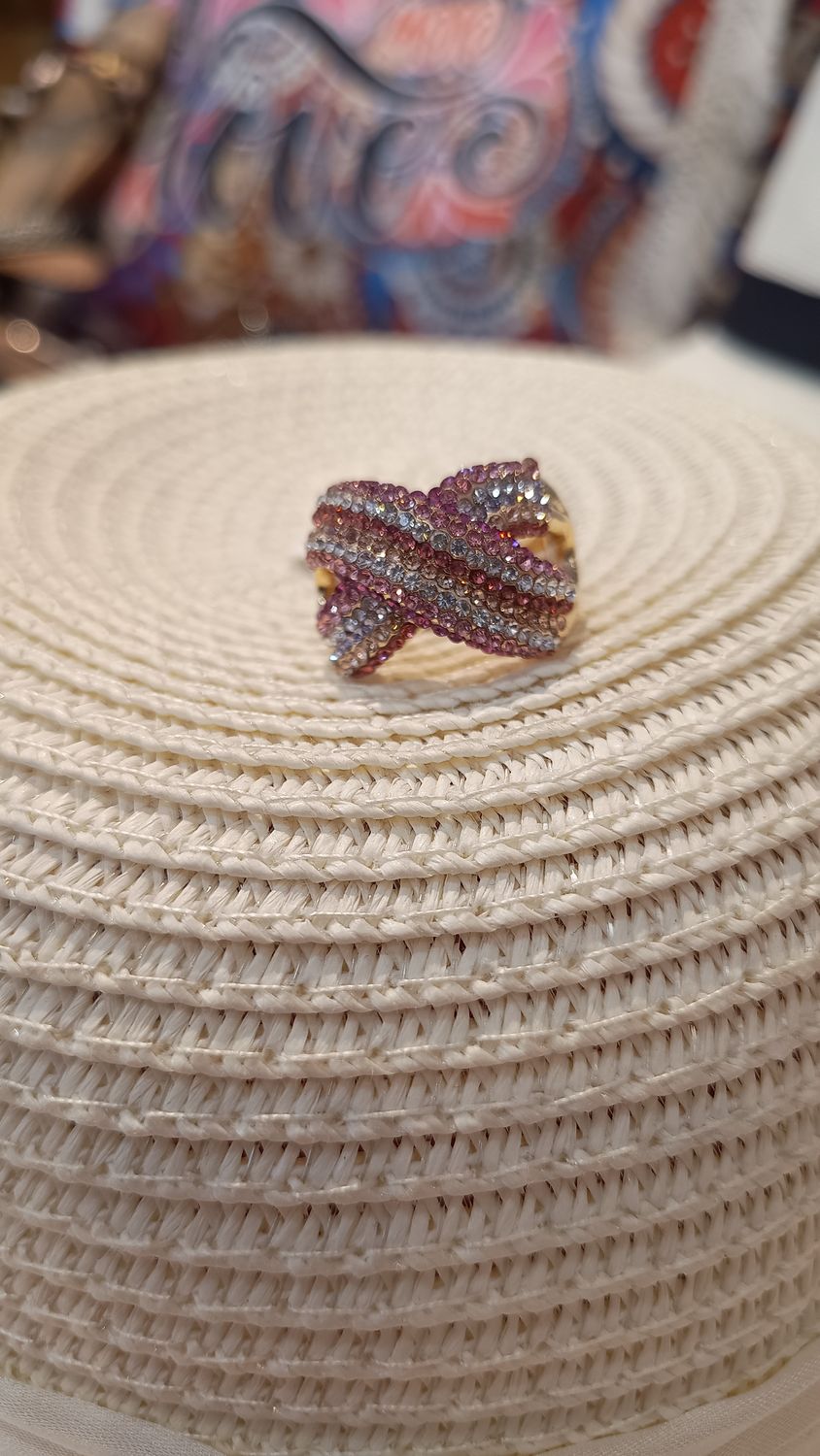 Bague Cruz strass rose/blanc Bague Cruz strass rose/blanc