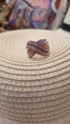 Bague Cruz strass rose/blanc 