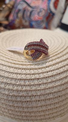 Bague Cruz strass rose/blanc