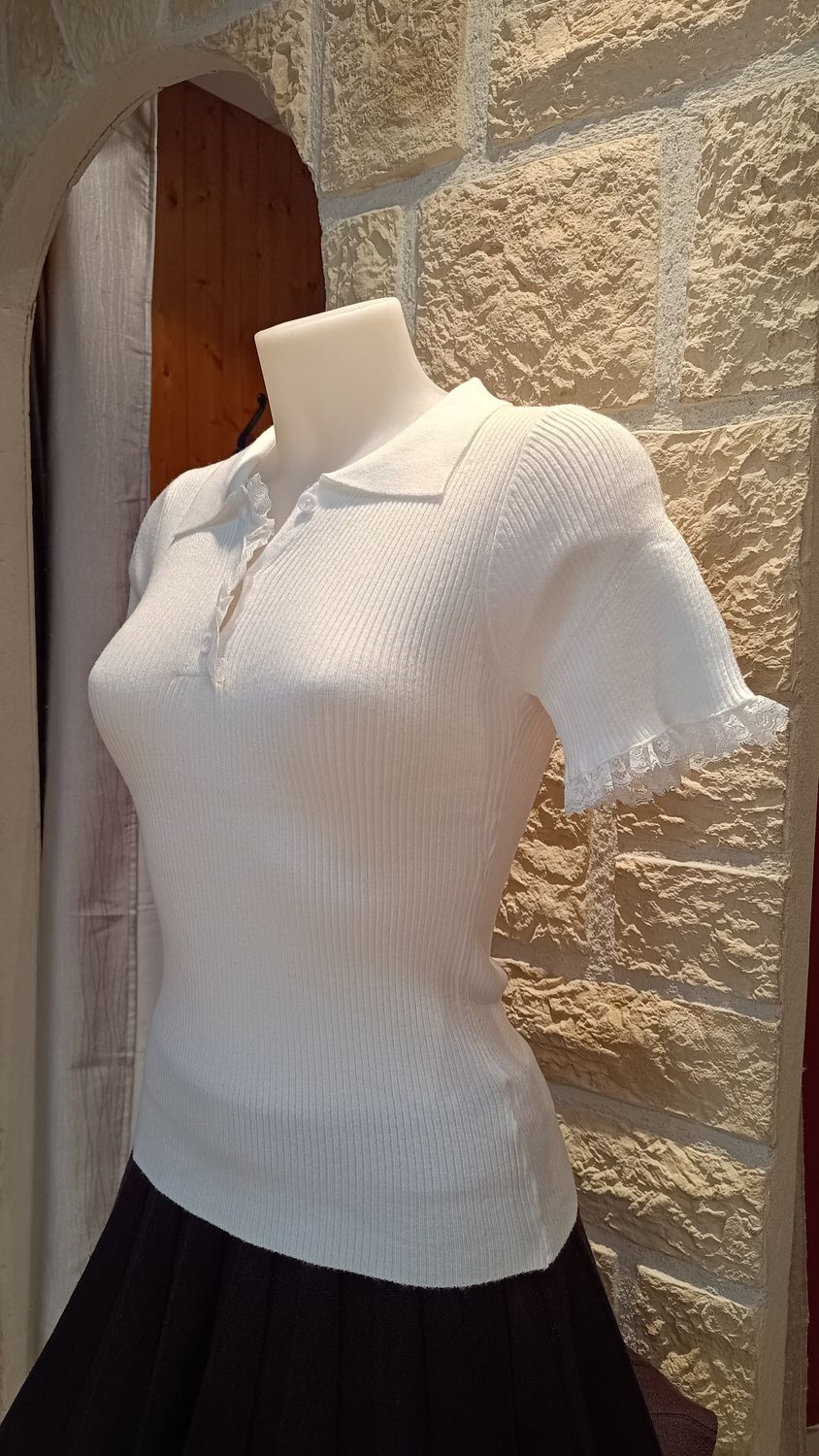 Pull Polo côtelé blanc
