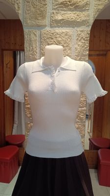 Pull Polo côtelé blanc