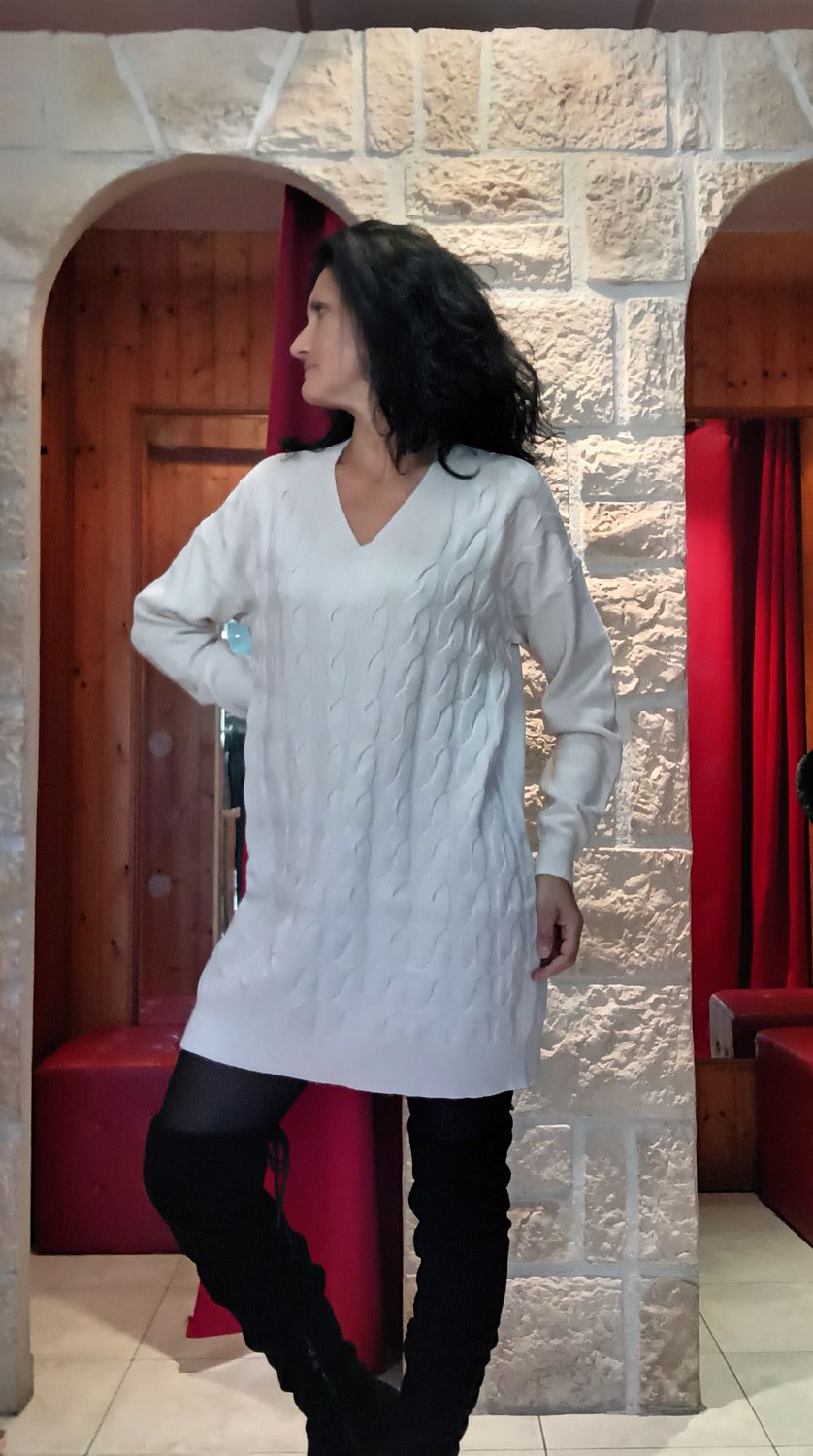 Robe pull torsades  écru 
