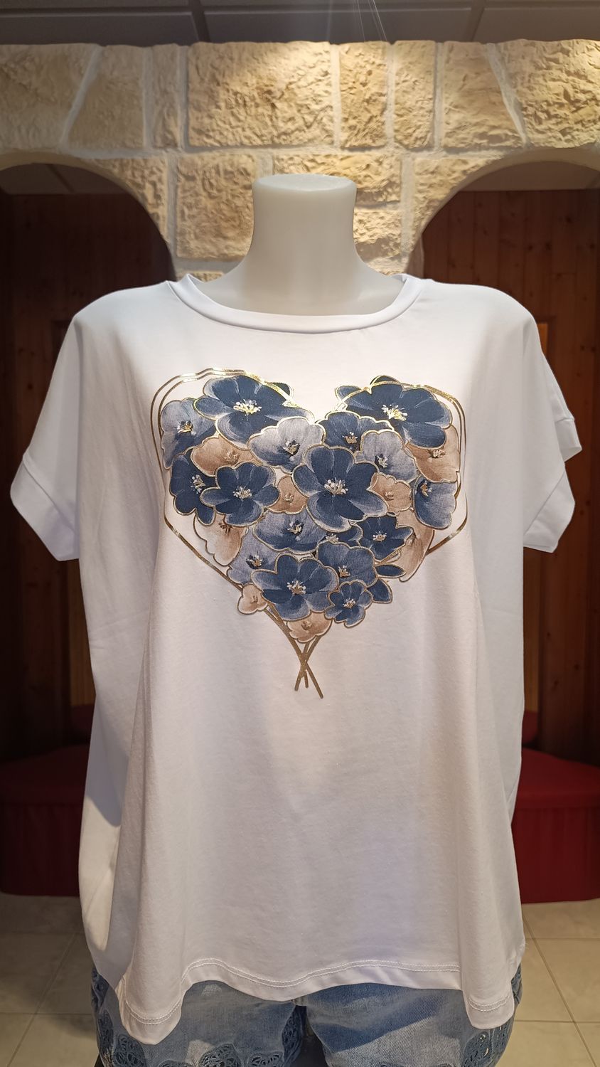 T-shirt Coeur fleuri bleu T-shirt Coeur fleuri bleu