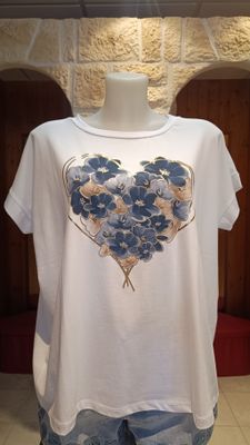 T-shirt Coeur fleuri bleu 