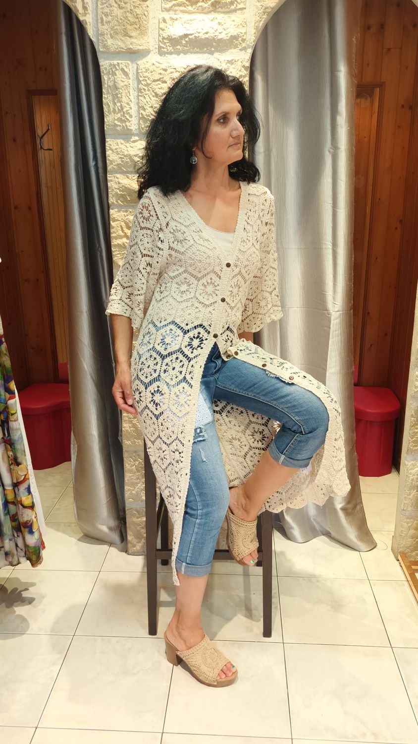 Kimono long crochet beige Kimono long crochet beige
