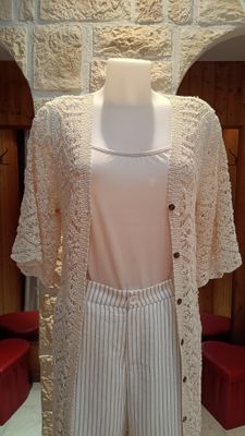 Kimono long crochet beige