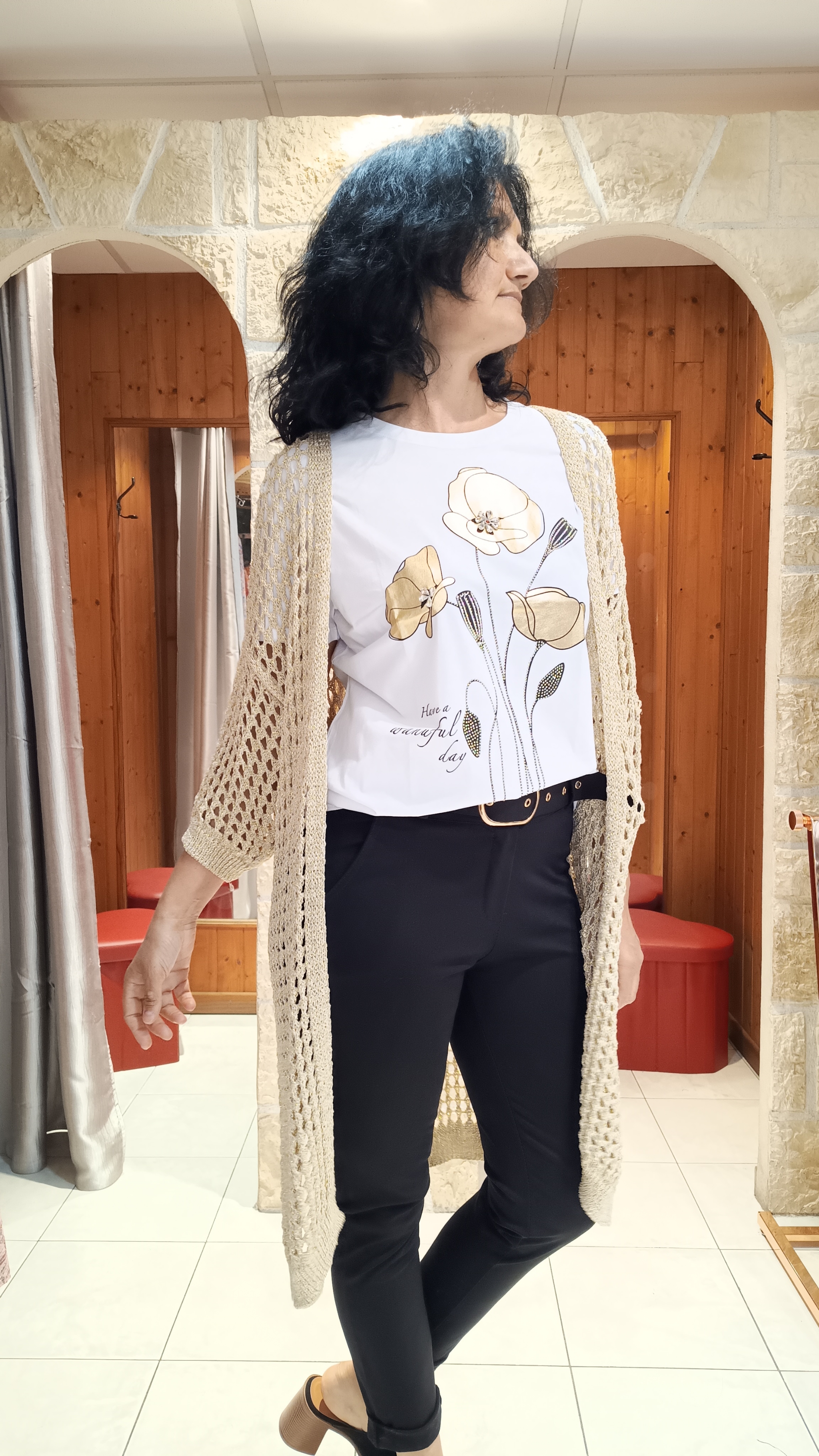 Gilet long lurex doré 