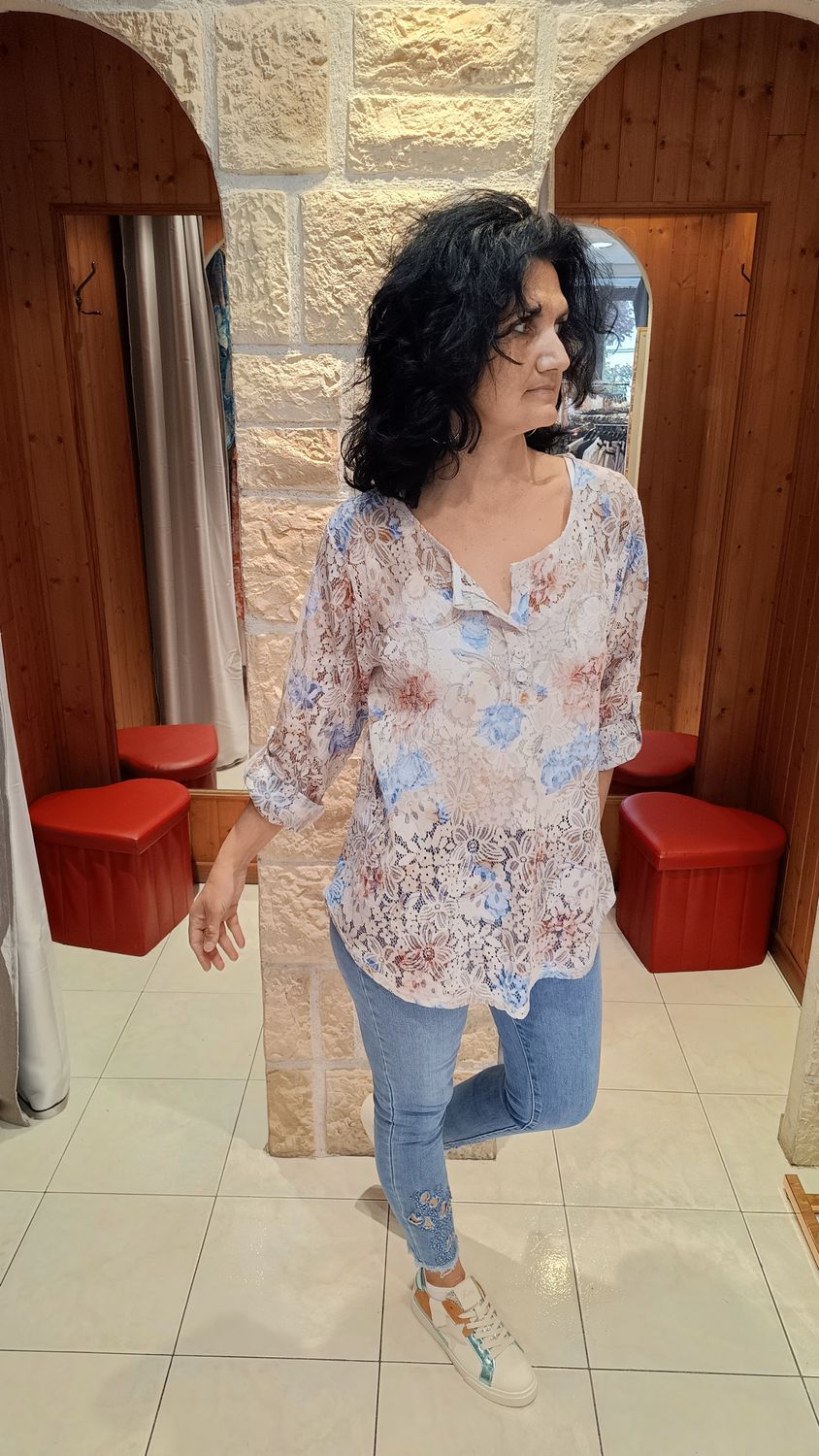 Tunique dentelle imprimé beige Tunique dentelle imprimé beige