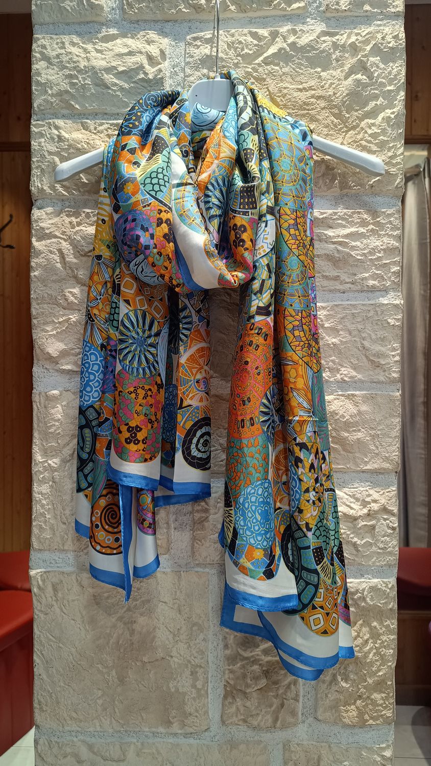 Foulard imprimé fantaisie turquoise Foulard imprimé fantaisie turquoise